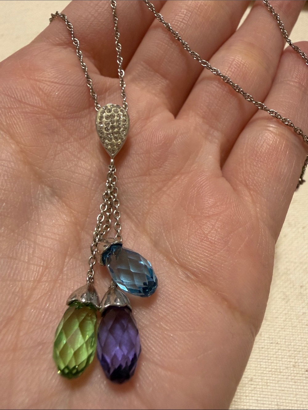 Sterling Silver 925 Multi-Drop Crystal Pendant Necklace 18’ in